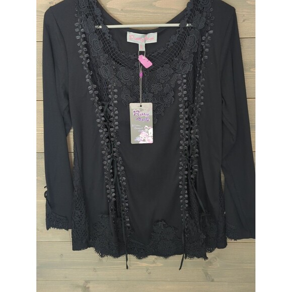 Pretty Angel Tops - Pretty Angel Woman's Lace Crochet Long Sleeve Top Size L